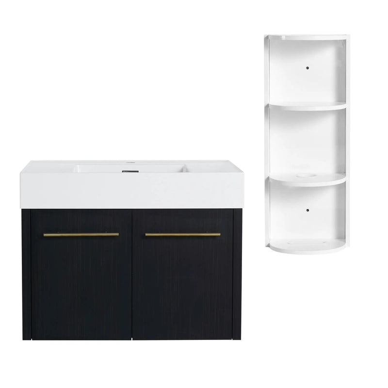 Modern Wall Mounted Bathroom Vanity With Thick Edge Resin Sink And Storage Rack by Unique Piece Furniture