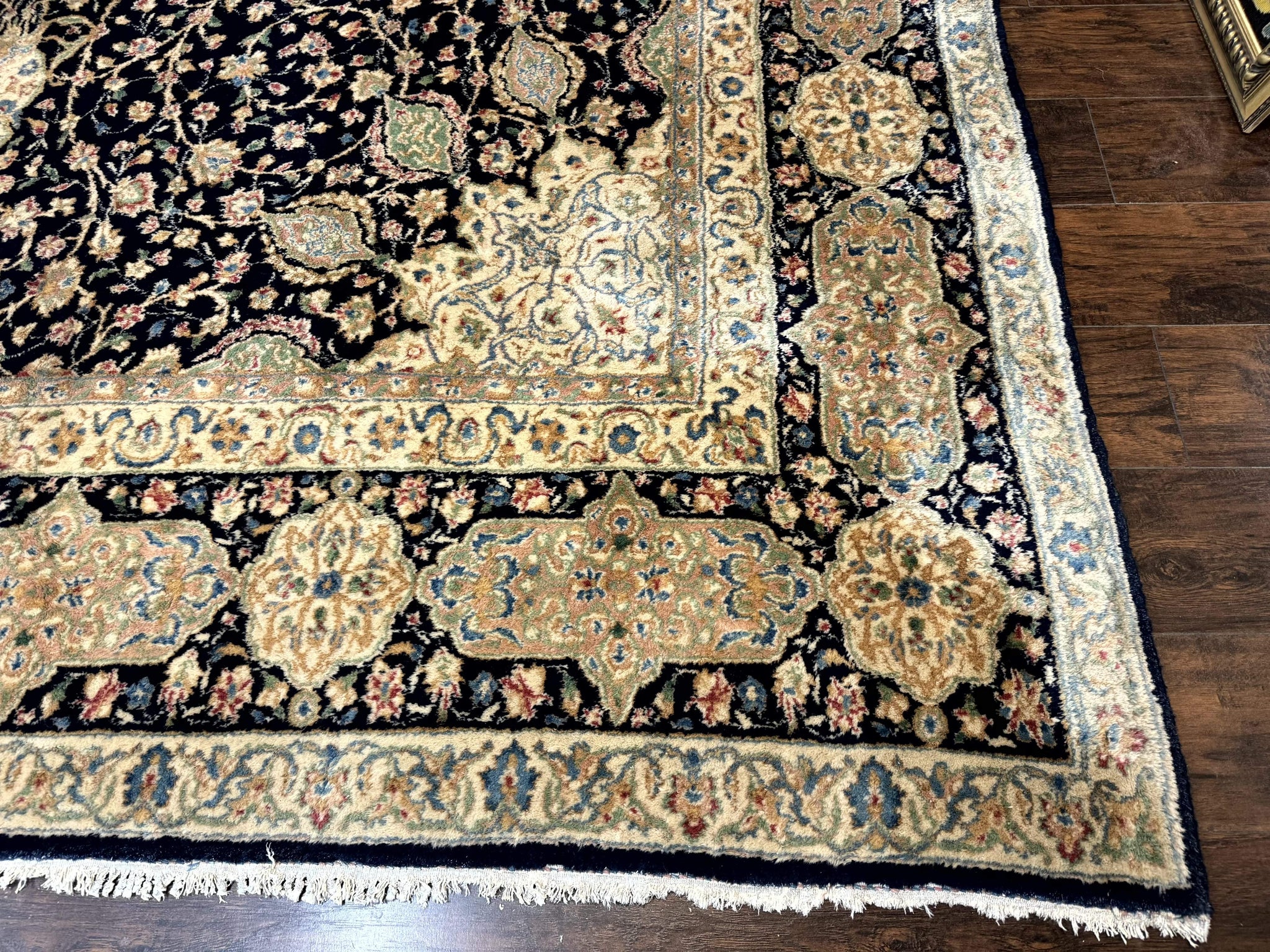 Large Persian Kerman Rug 10x14, Navy Blue and Beige, Floral Medallion, Traditional Elegant Persian Carpet, Signed by Masterweaver by Jewel Rugs