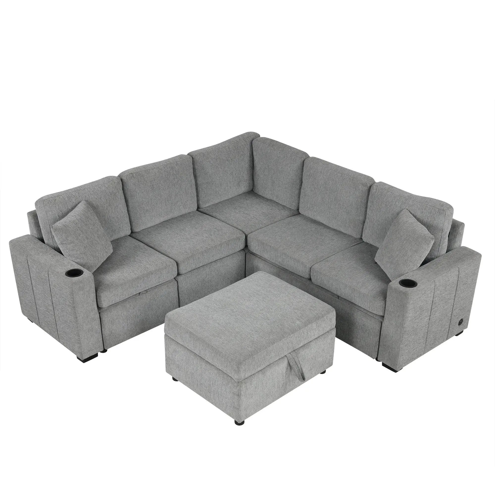 Sectional Sofa Convertible Pull-Out Sofa Bed With A Movable Storage Ottoman For Living Room by HouseOfZazla