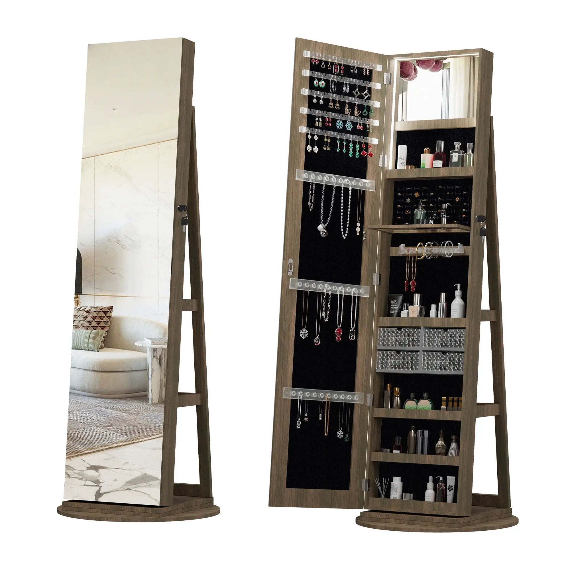 Swivel Jewelry Cabinet With Full Length Mirror by Unique Piece Furniture