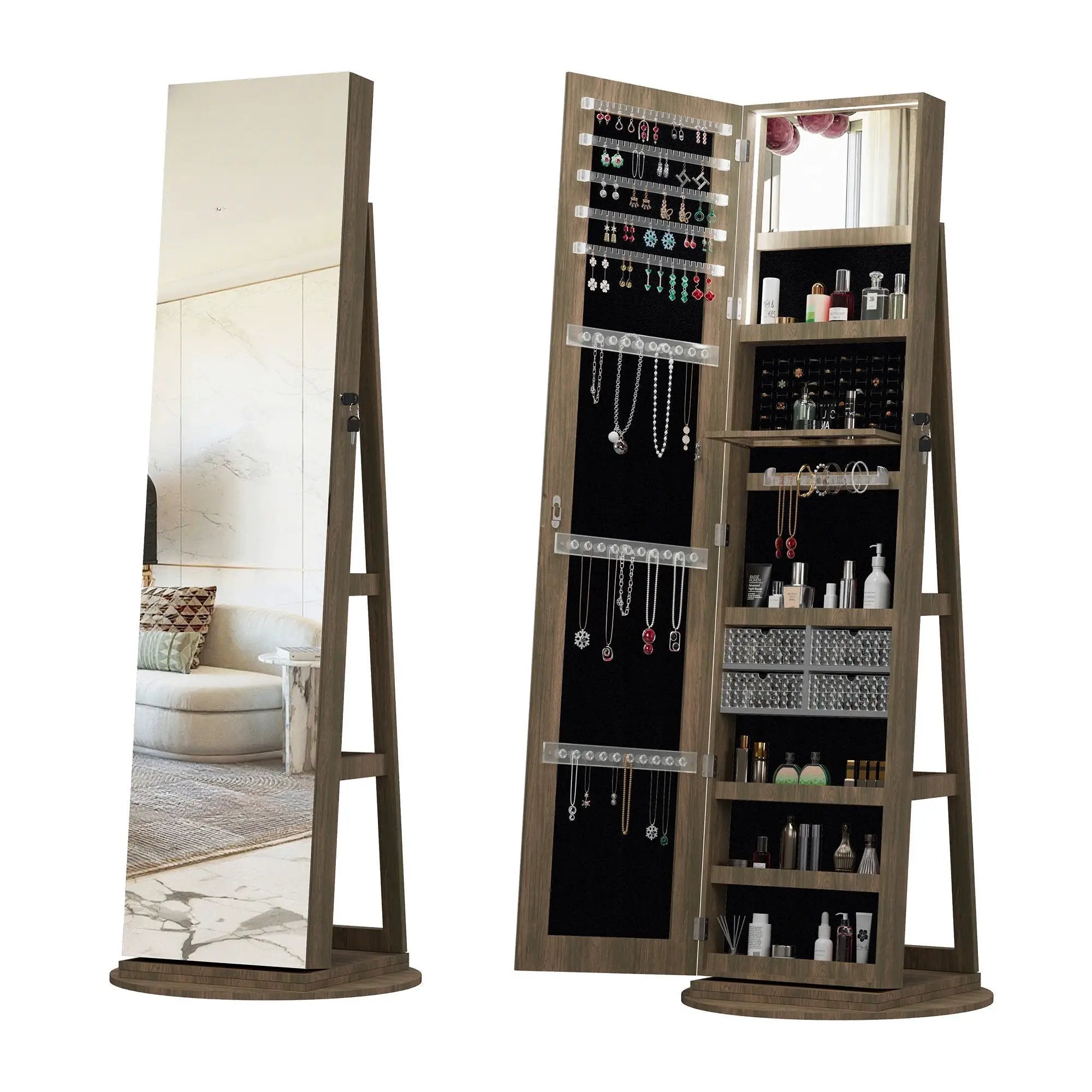 Swivel Jewelry Cabinet With Full Length Mirror by HouseOfZazla