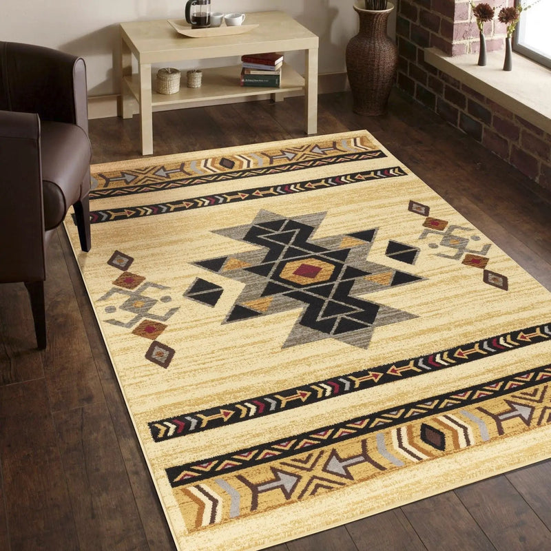 Tribes - 5'3" X 7'3" Southwest Area Rug Polypropylene - Cream by Unique Piece Furniture