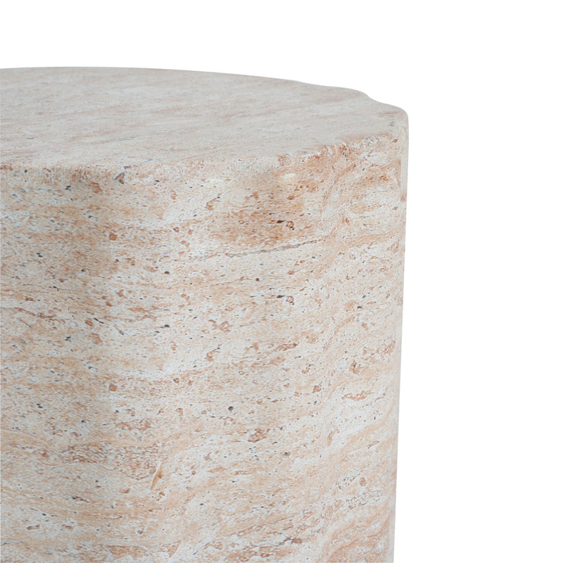 Elegant Indoor/Outdoor Lightweight Concrete Side Table With Travertine - Beige by HouseOfZazla