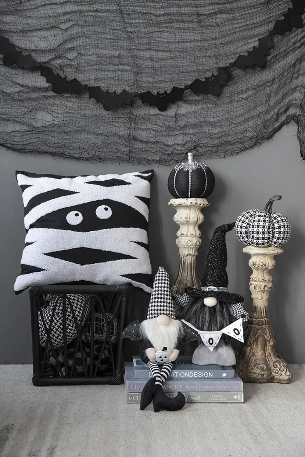 Sitting Gnome With Wings & Plaid Hat, For Halloween Decor by HouseOfZazla