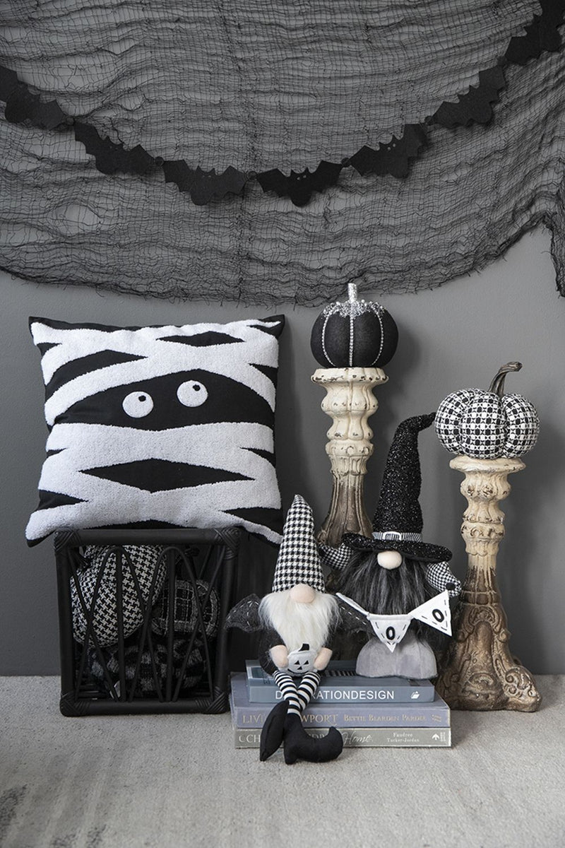 Sitting Gnome With Wings & Plaid Hat, For Halloween Decor by HouseOfZazla