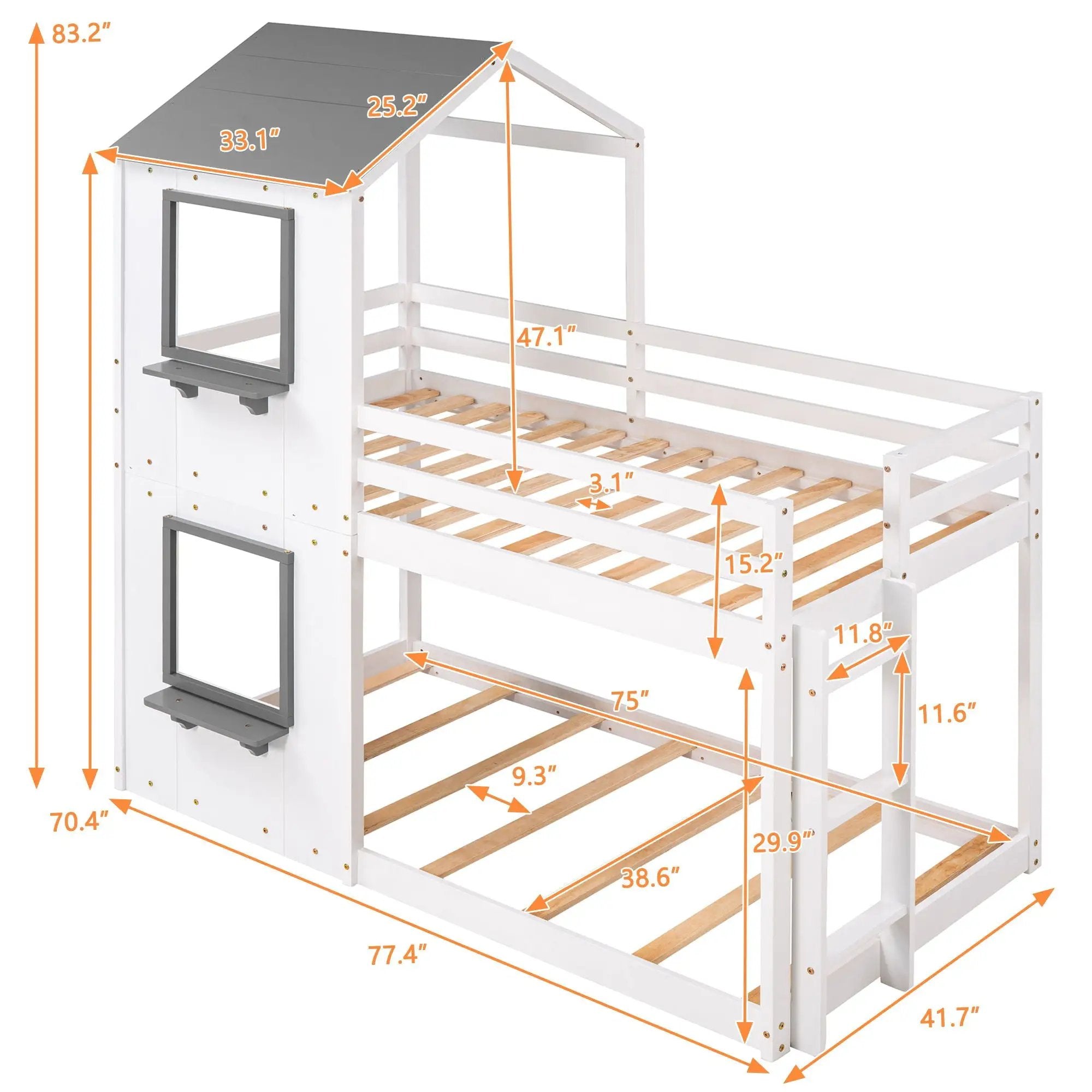 Bunk Bed Wood Bed & Roof, Window, Guardrail, Ladder by Unique Piece Furniture