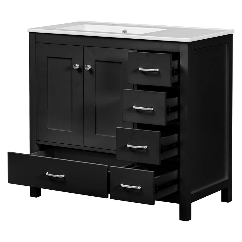 Bathroom Vanity With Ceramic Sink Combo, Abundant Storage Cabinet 2 Soft Close Doors And 5 Drawers by HouseOfZazla