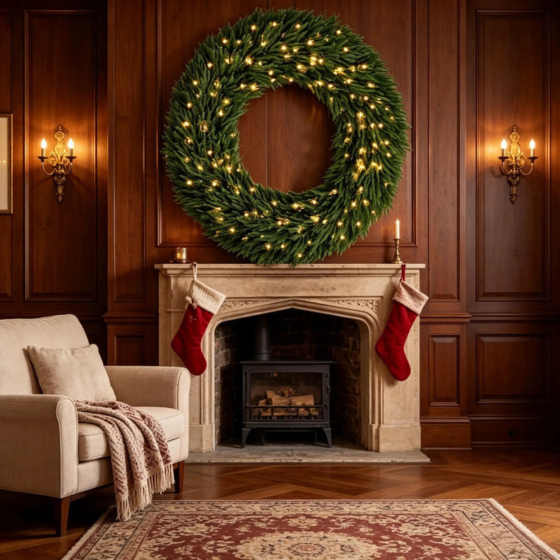 48 In Artificial Norfolk Pine Christmas Wreath, Pre-Lit by HouseOfZazla