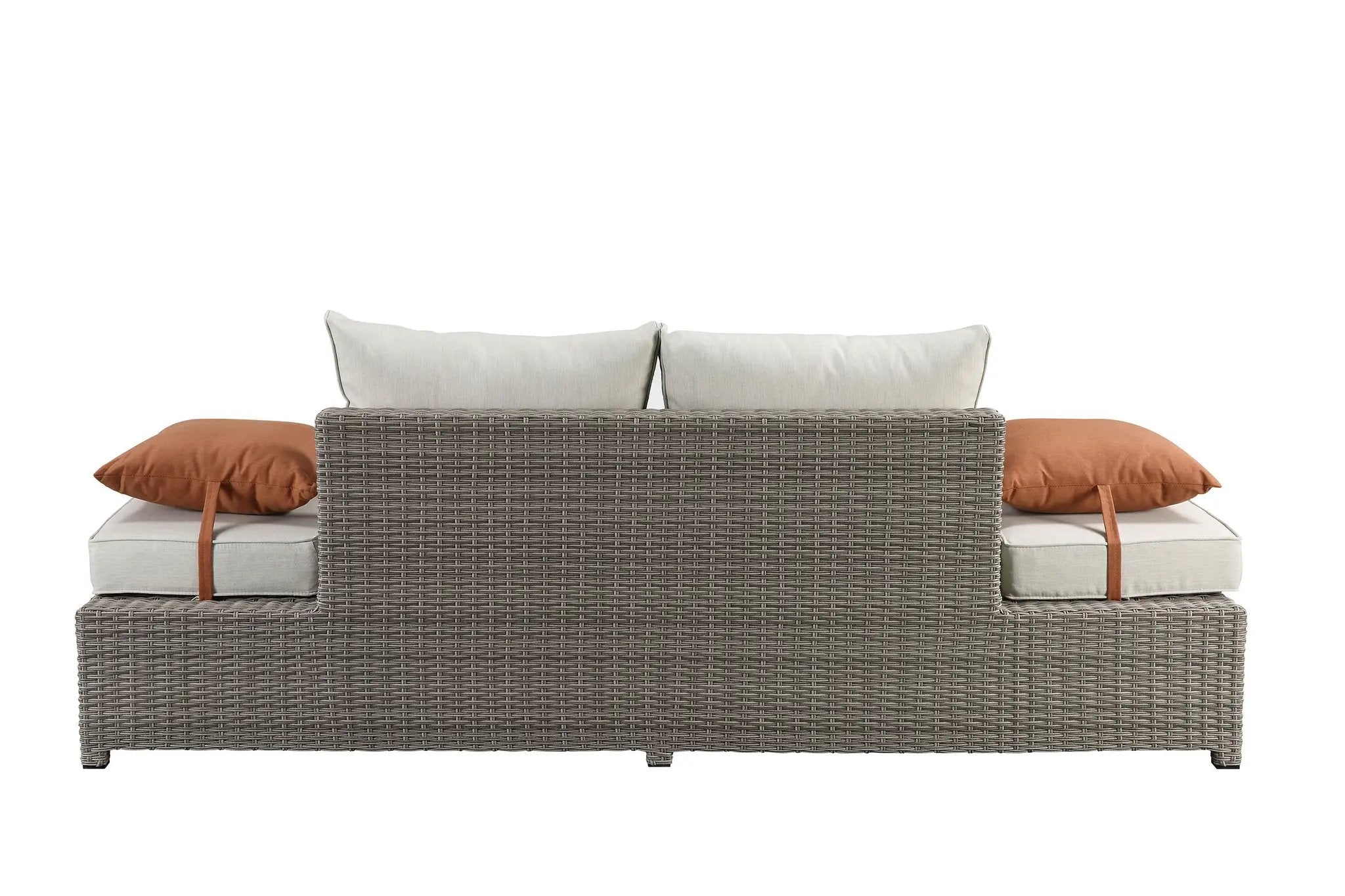 Salena - All Weather Wicker Patio Sofa & Ottoman With 2 Toss Pillows - Beige / Gray by Unique Piece Furniture