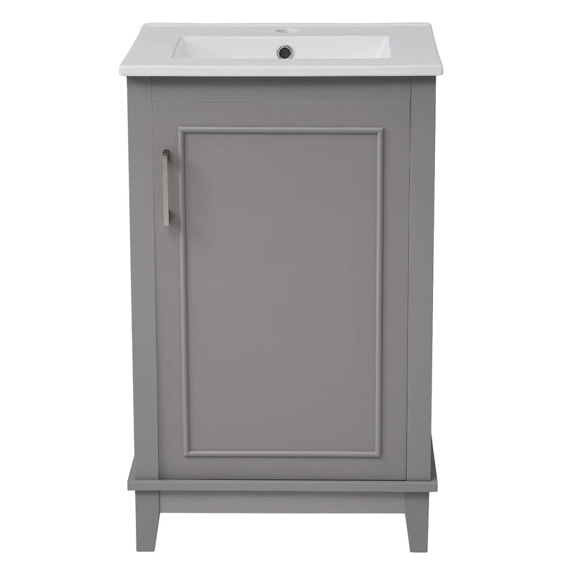 Modern Small Bathroom Vanity Cabinet With Ceramic Basin, Ample Storage, 1 Soft Close Door by HouseOfZazla
