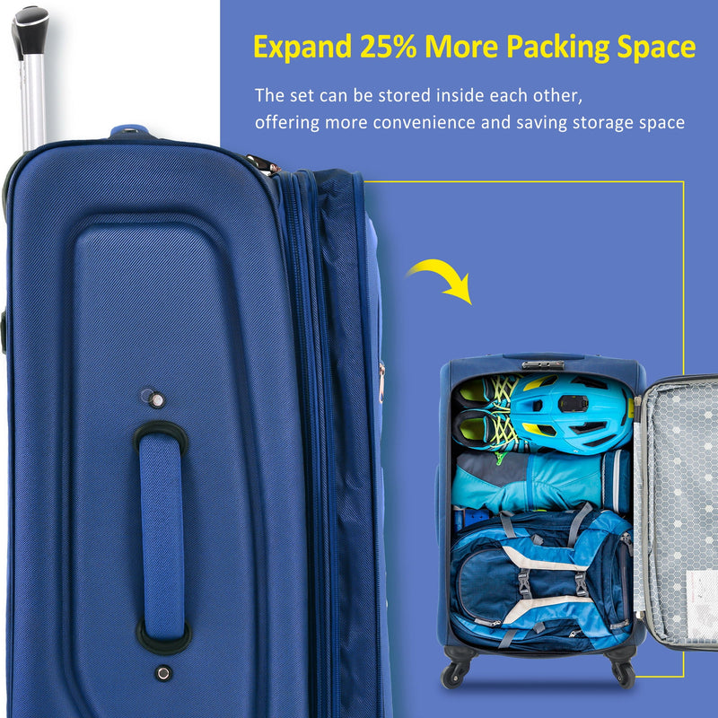 Softside Luggage Expandable 3 Piece Set Suitcase Upright Spinner Softshell Lightweight Luggage Travel Set by HouseOfZazla