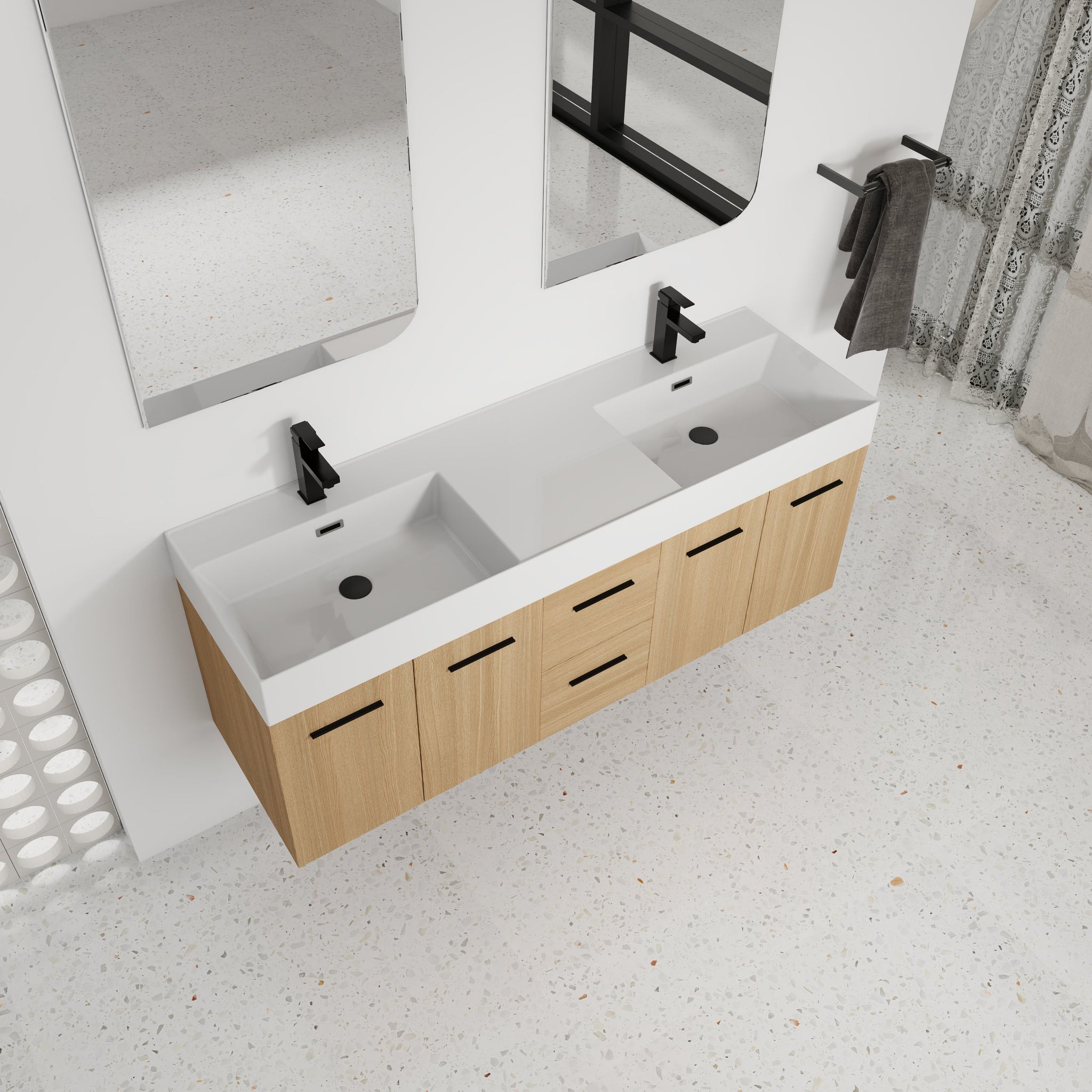 60" Floating Double Sink Bathroom Vanity with Drawers and Doors by HouseOfZazla