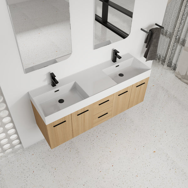 60" Floating Double Sink Bathroom Vanity with Drawers and Doors