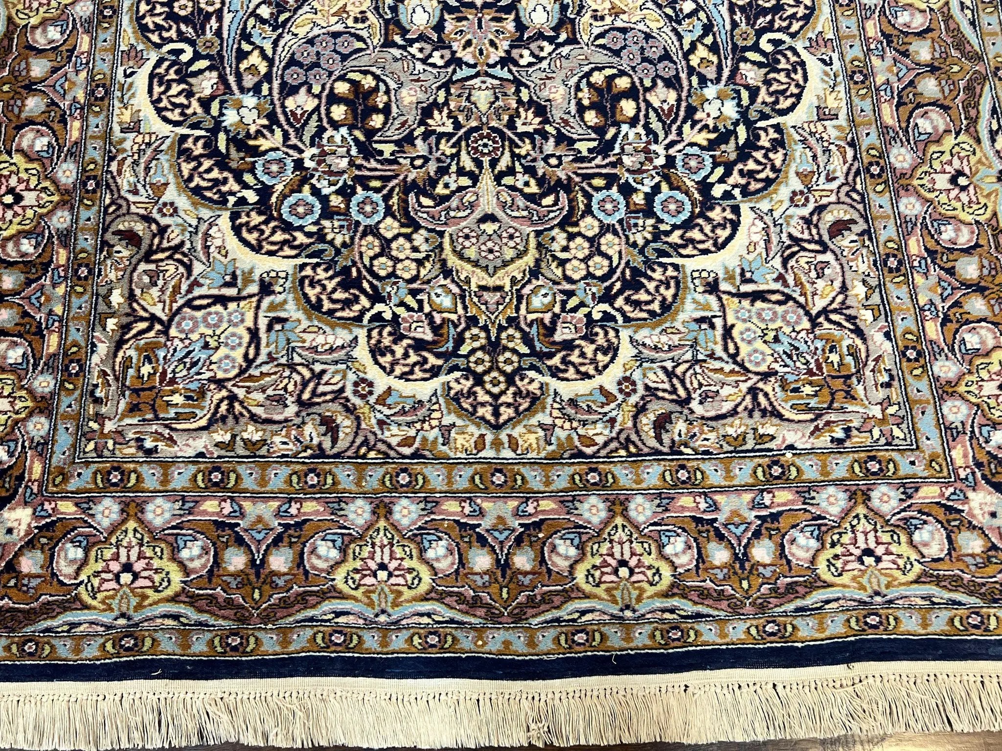 Pak Persian Rug 5x7, Navy Blue Hand Knotted Wool Oriental Carpet 5 x 7 ft, Floral Medallion, Traditional Vintage Pakistani Rug, 225 KPSI by Jewel Rugs