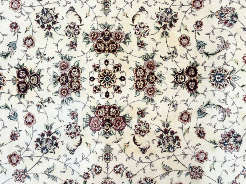 Sino Persian Rug 9x12, Floral Allover Design, 170 KPSI, Ivory and Dark Maroon by Jewel Rugs