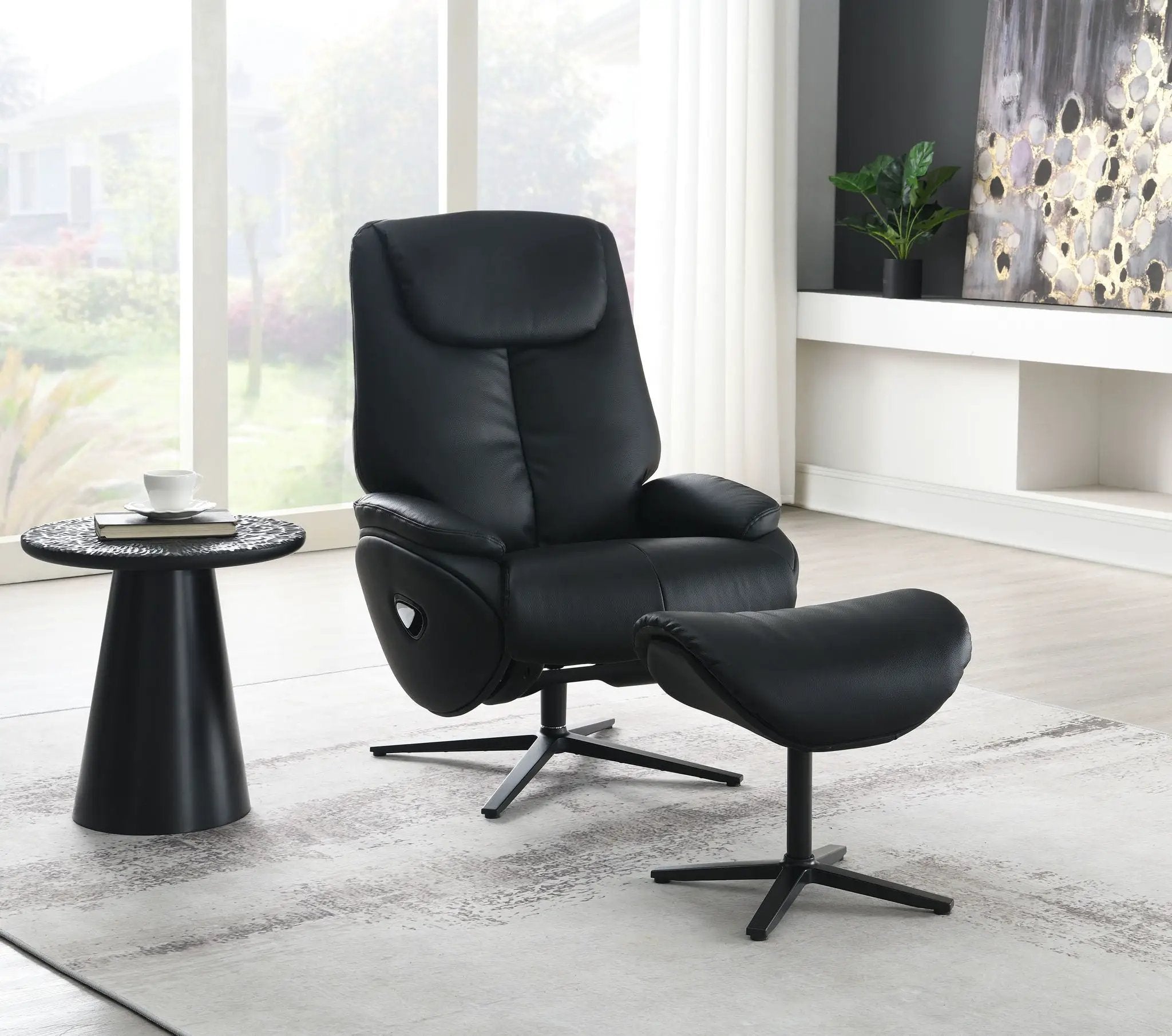 Labotina - Top Grain Leather Accent Chair With Swivel & Ottoman - Black by Unique Piece Furniture