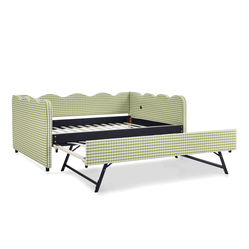 Gingham Daybed With USB Charging Port, Wave-Shaped Design by Unique Piece Furniture
