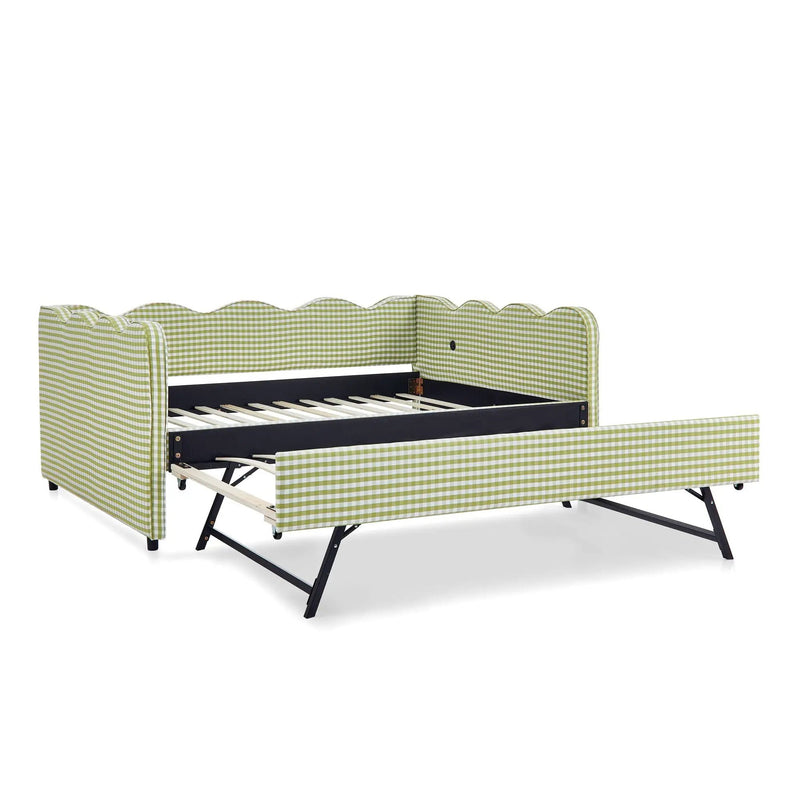 Gingham Daybed With USB Charging Port, Wave-Shaped Design by HouseOfZazla