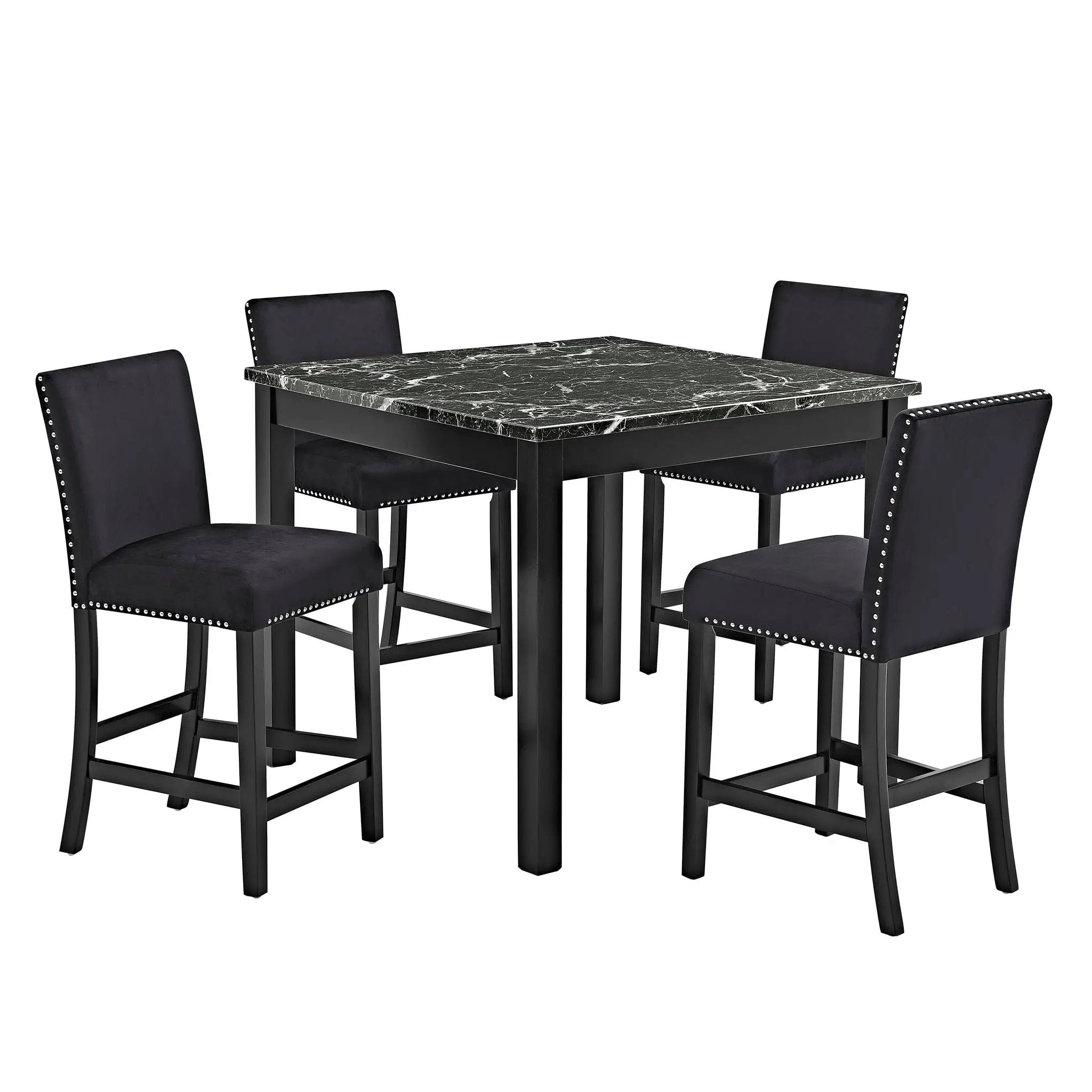 5 Piece Counter Height Dining Set With Table, Tufted Nail Head Chairs - Black by Unique Piece Furniture