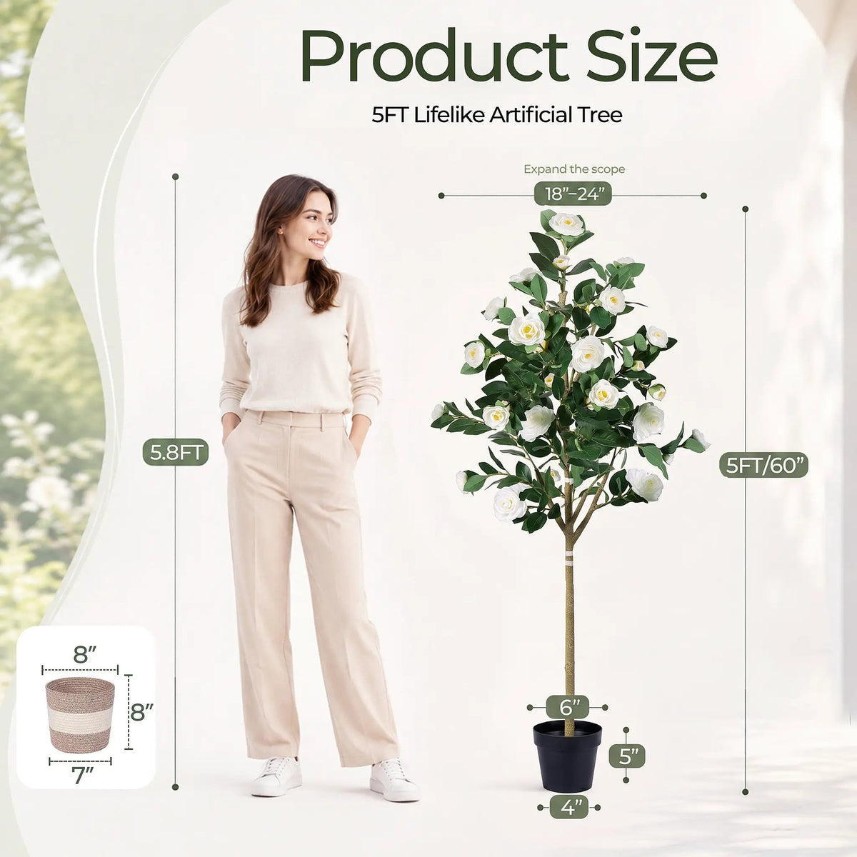 Artificial Camellia Tree 5-FT Faux Plants Indoor by HouseOfZazla