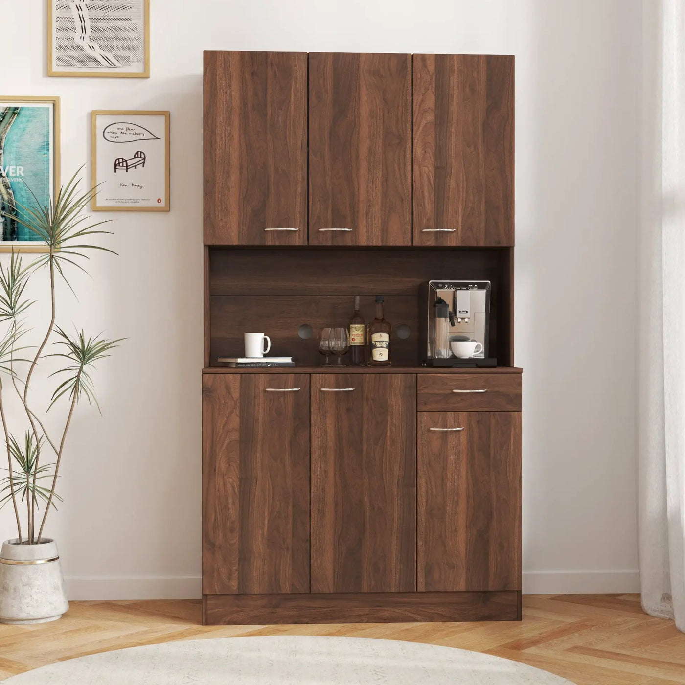 70.87" Tall Wardrobe & Kitchen Cabinet with 6 Doors, Drawer, and Open Shelf by HouseOfZazla