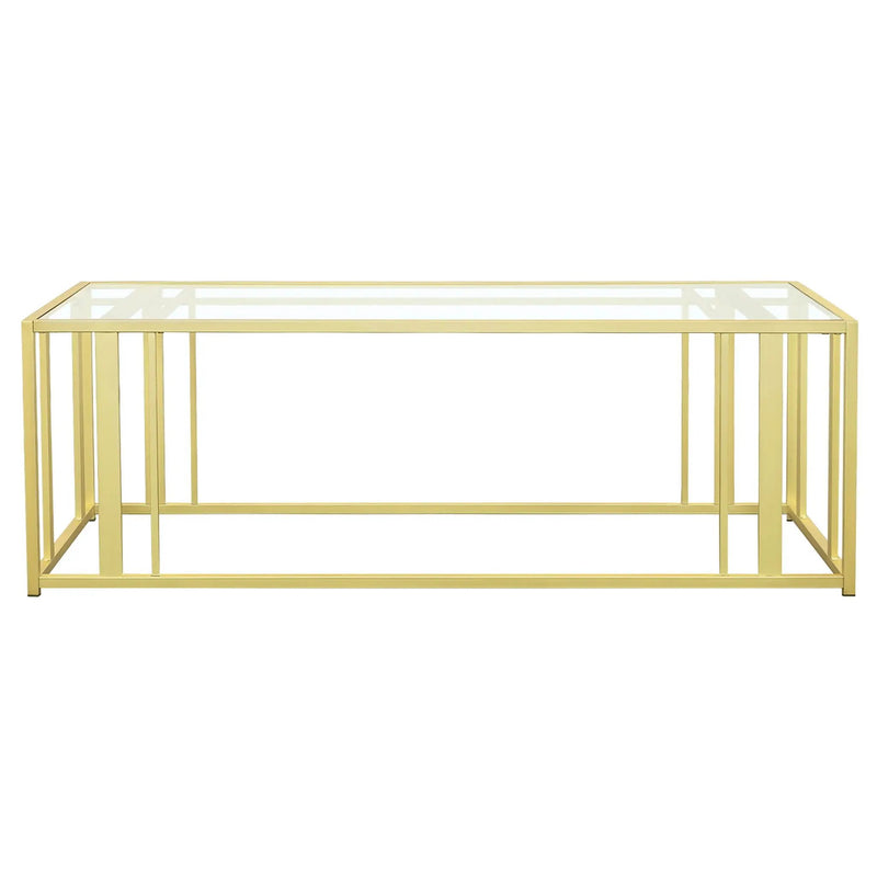Adri Rectangular Glass Top Coffee Table Matte Brass by Unique Piece Furniture