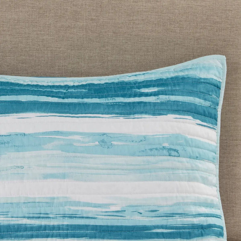 6 Piece Printed Quilt Set with Throw Pillows Aqua Full/Queen by HouseOfZazla