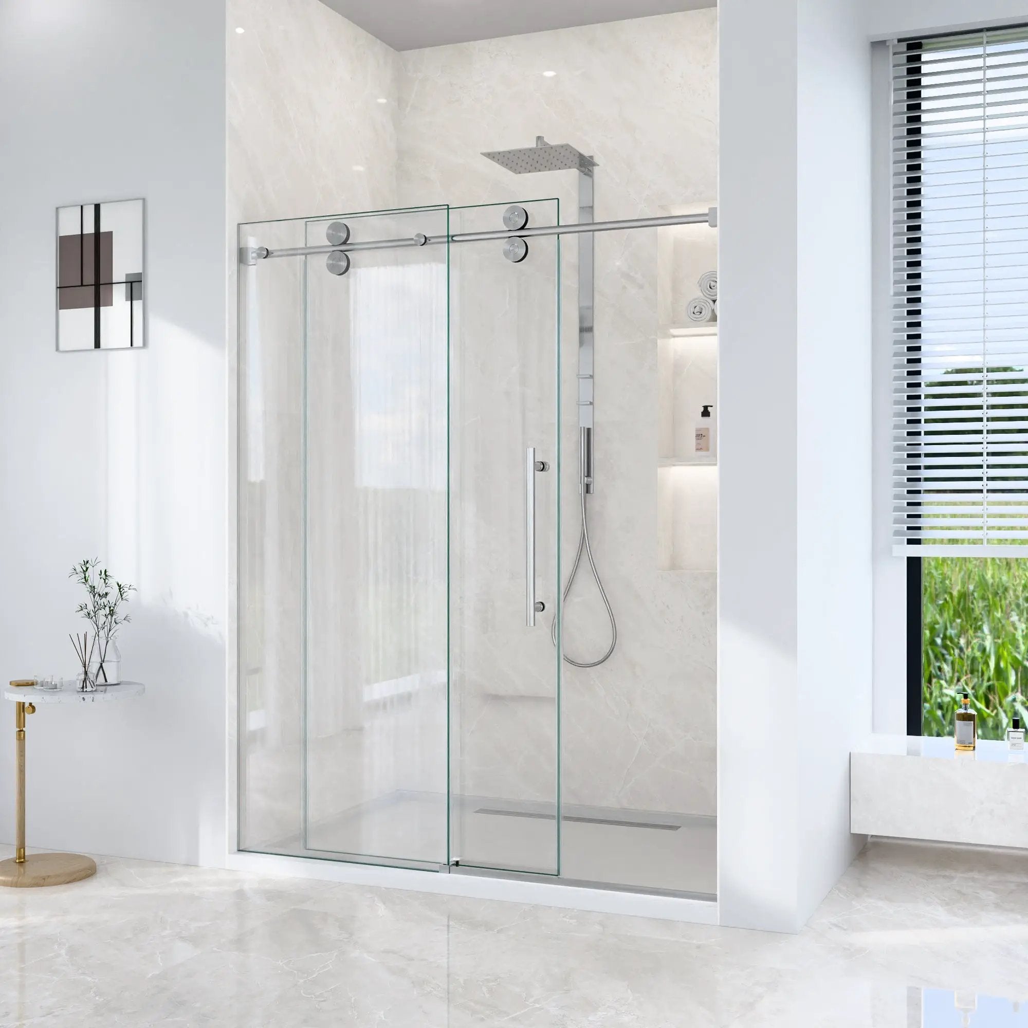 56-60"W x 72"H Frameless Sliding Shower Door – Clear Tempered Glass by HouseOfZazla
