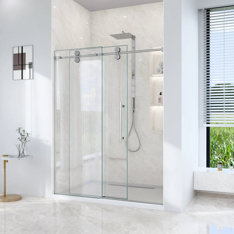 56-60"W x 72"H Frameless Sliding Shower Door – Clear Tempered Glass by HouseOfZazla