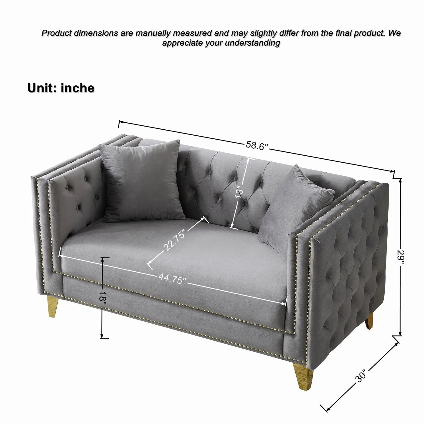 2 Seater Deep Seat Sofa With Button Nailhead, Square Arm by HouseOfZazla