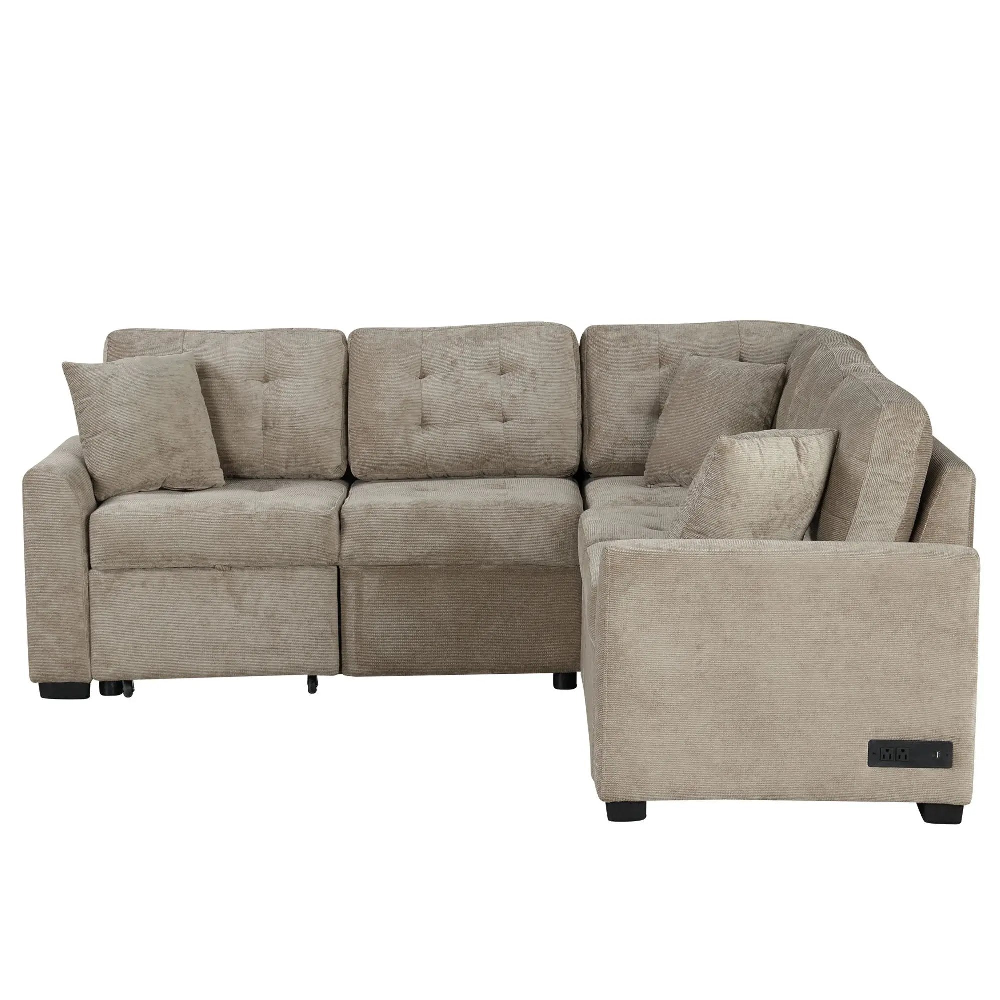 L-Shape Sofa Bed Pull-Out Sleeper Sofa With Wheels, USB Ports, Power Sockets For Living Room by HouseOfZazla