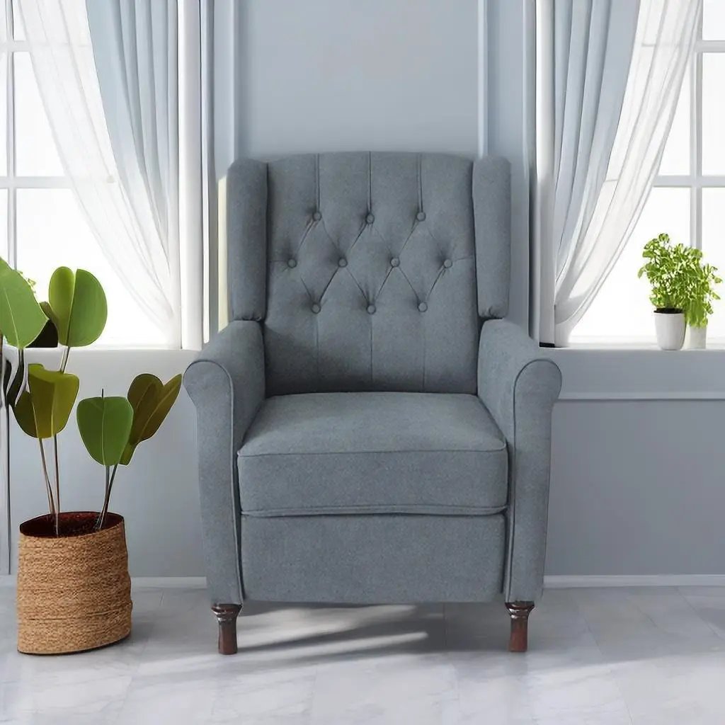 New Design Classic Waterproof Fabric Living Room Pull Button Sofa, High Back Manual Recliner Chair Cinema Home Theatre Cozy Recliner Sofa - Dark Gray by HouseOfZazla