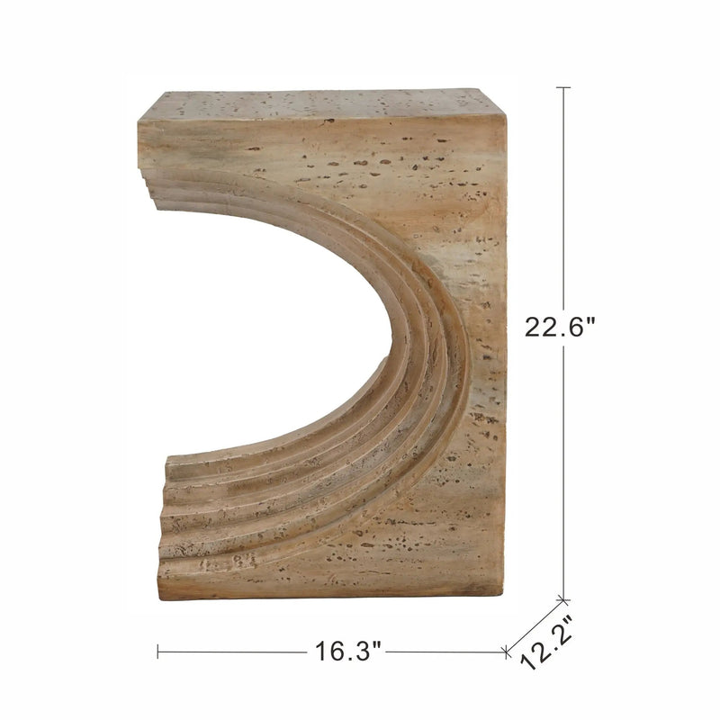 16.3x12.2x22.6 Modern Sculptural Arched Side Table with Faux Travertine Finish by HouseOfZazla