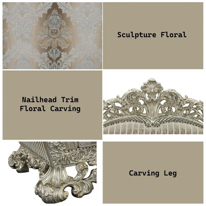 Sorina - Loveseat With 5 Pillows - Velvet, Fabric & Antique Gold by Unique Piece Furniture