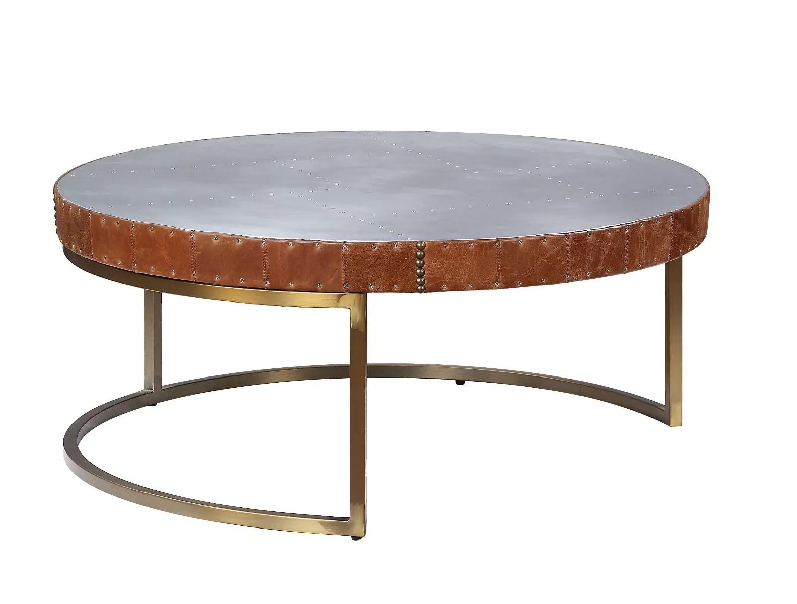 Tamas - 16" Coffee Table - Aluminum & Cocoa Top Grain Leather by Unique Piece Furniture