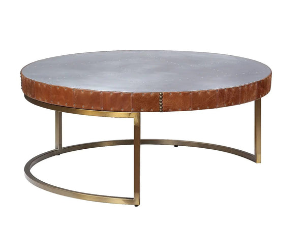 Tamas - 16" Coffee Table - Aluminum & Cocoa Top Grain Leather