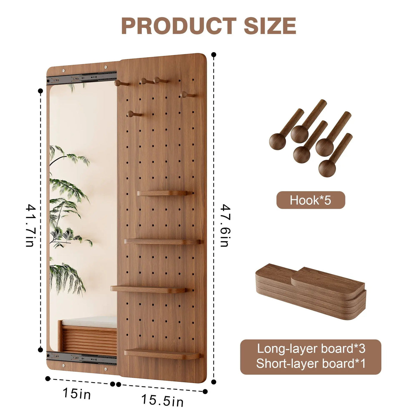 Wall Mounted Full Length Mirror With Shelf And Hook by HouseOfZazla