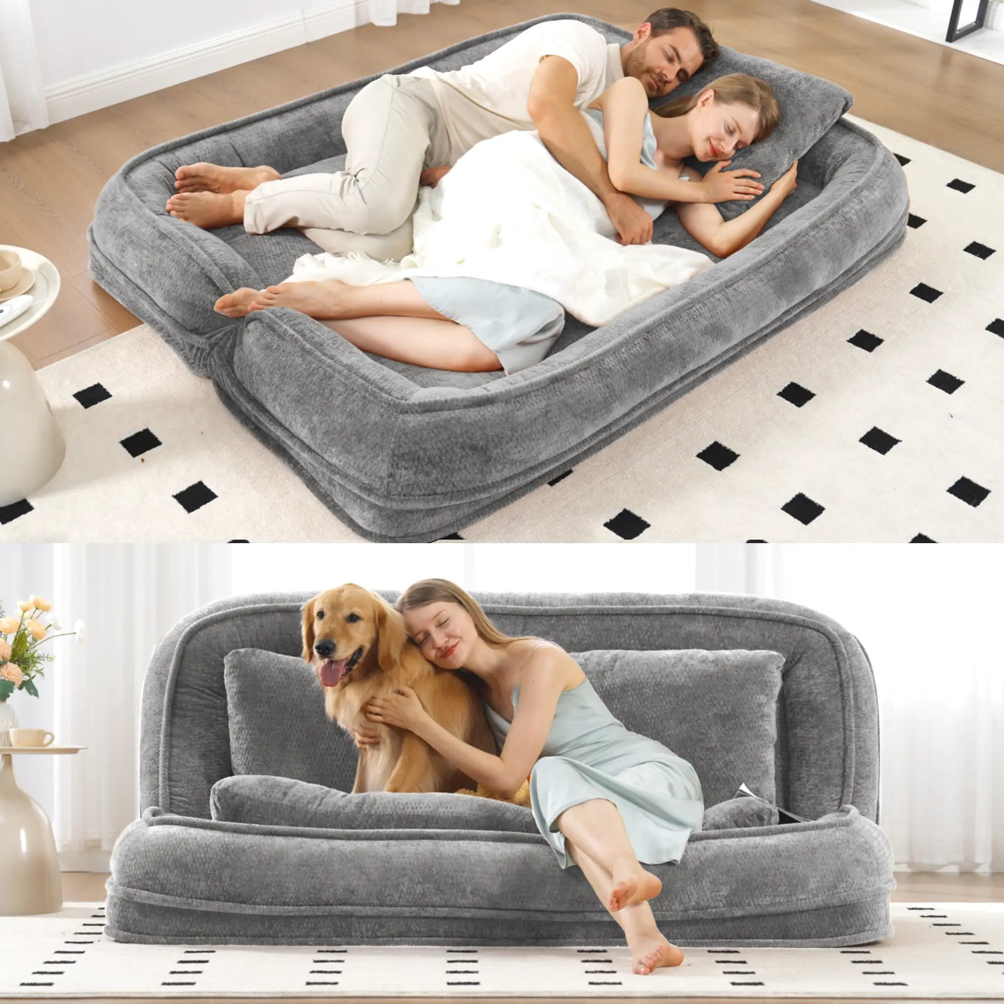 Double Human Dog Bed Loveseat - Extra Large Floor Couch by HouseOfZazla