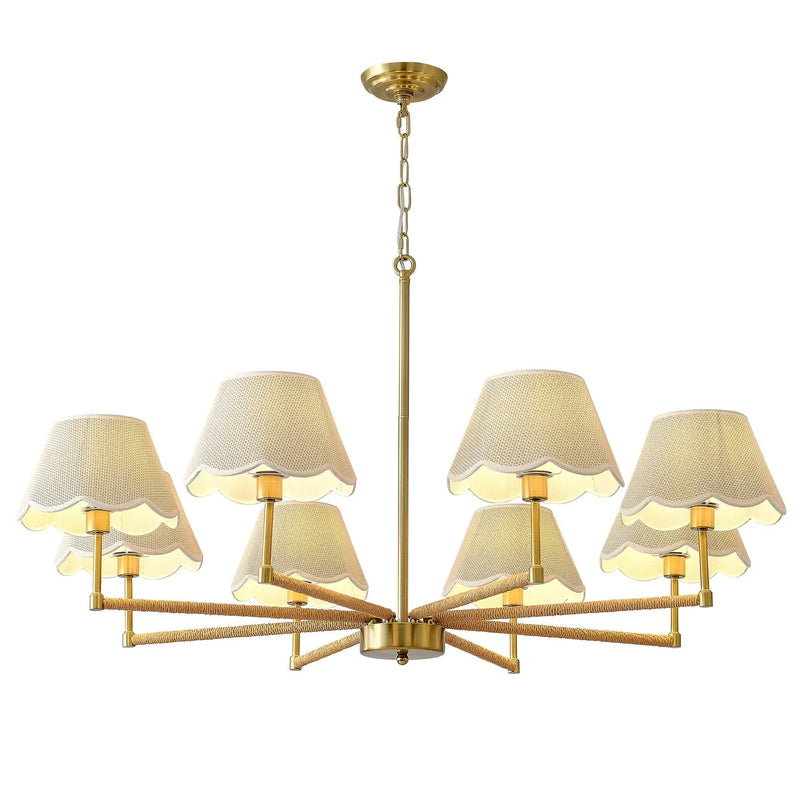 8-Light Rope and Fabric Shade Gold Chandelier by HouseOfZazla