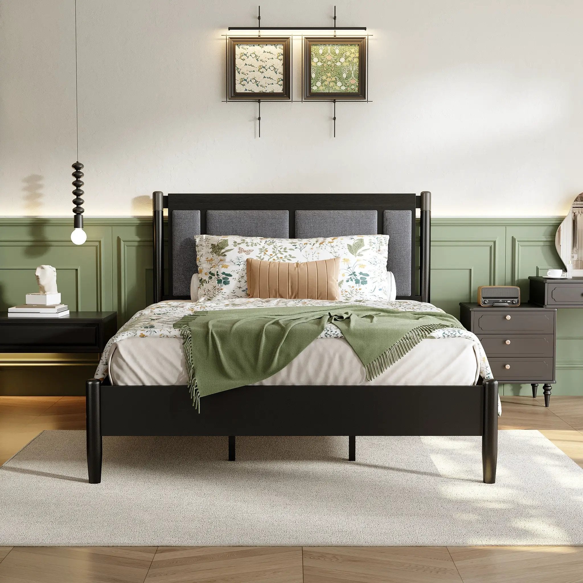 Solid Wood Queen Bed, Heavy Duty 500 lbs Support, No Box Spring Needed by HouseOfZazla