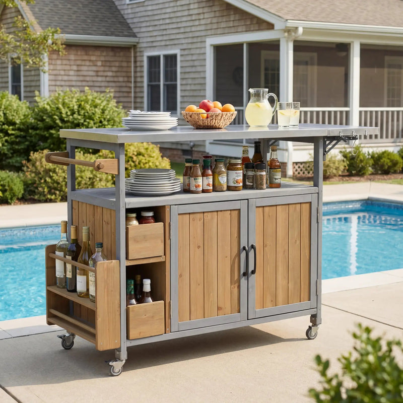 54.33" Farmhouse Rolling Outdoor Kitchen Cart, photo 2 of 10