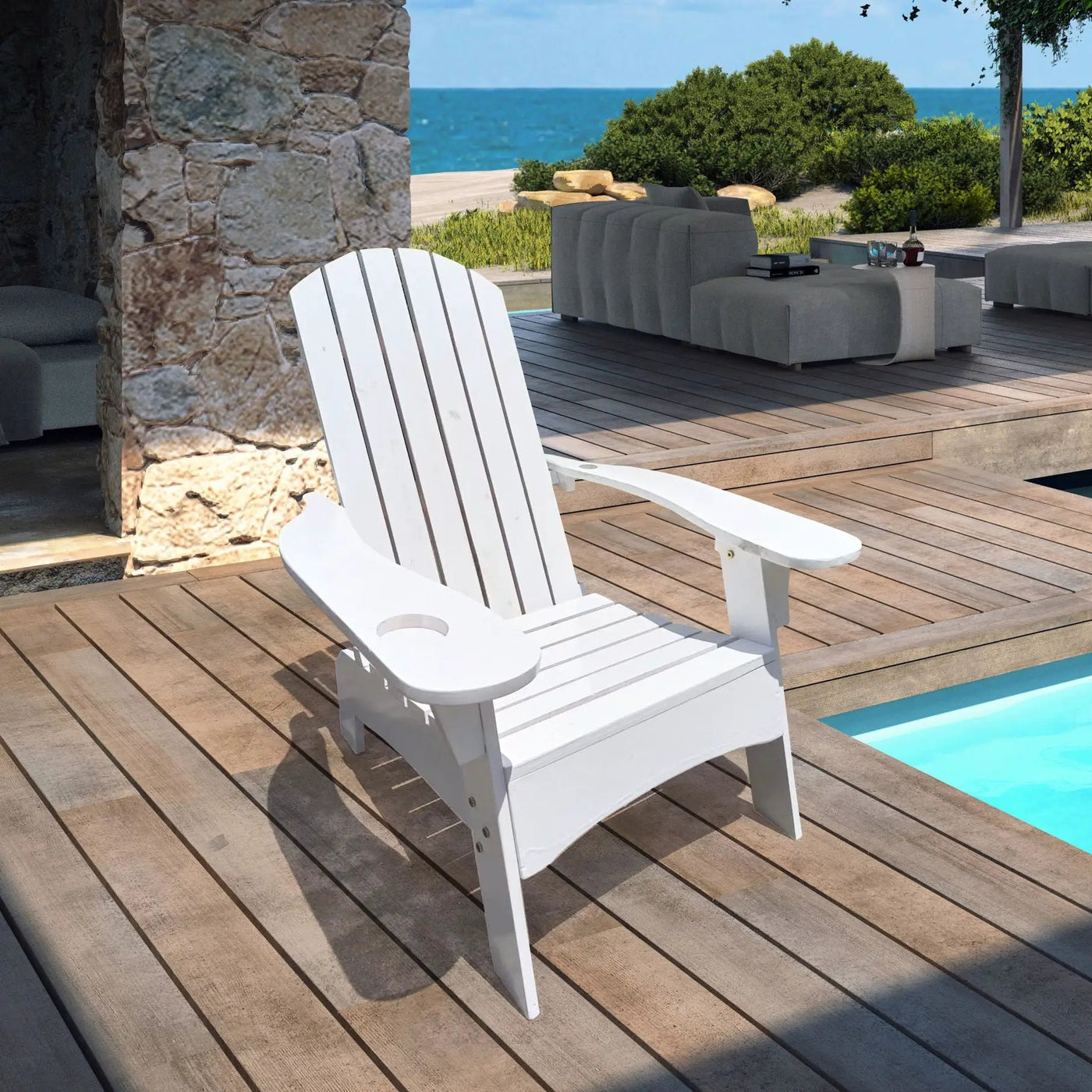 Outdoor Or Indoor Wood Adirondack Chair With An Hole To Hold Umbrella, On The Arm by HouseOfZazla