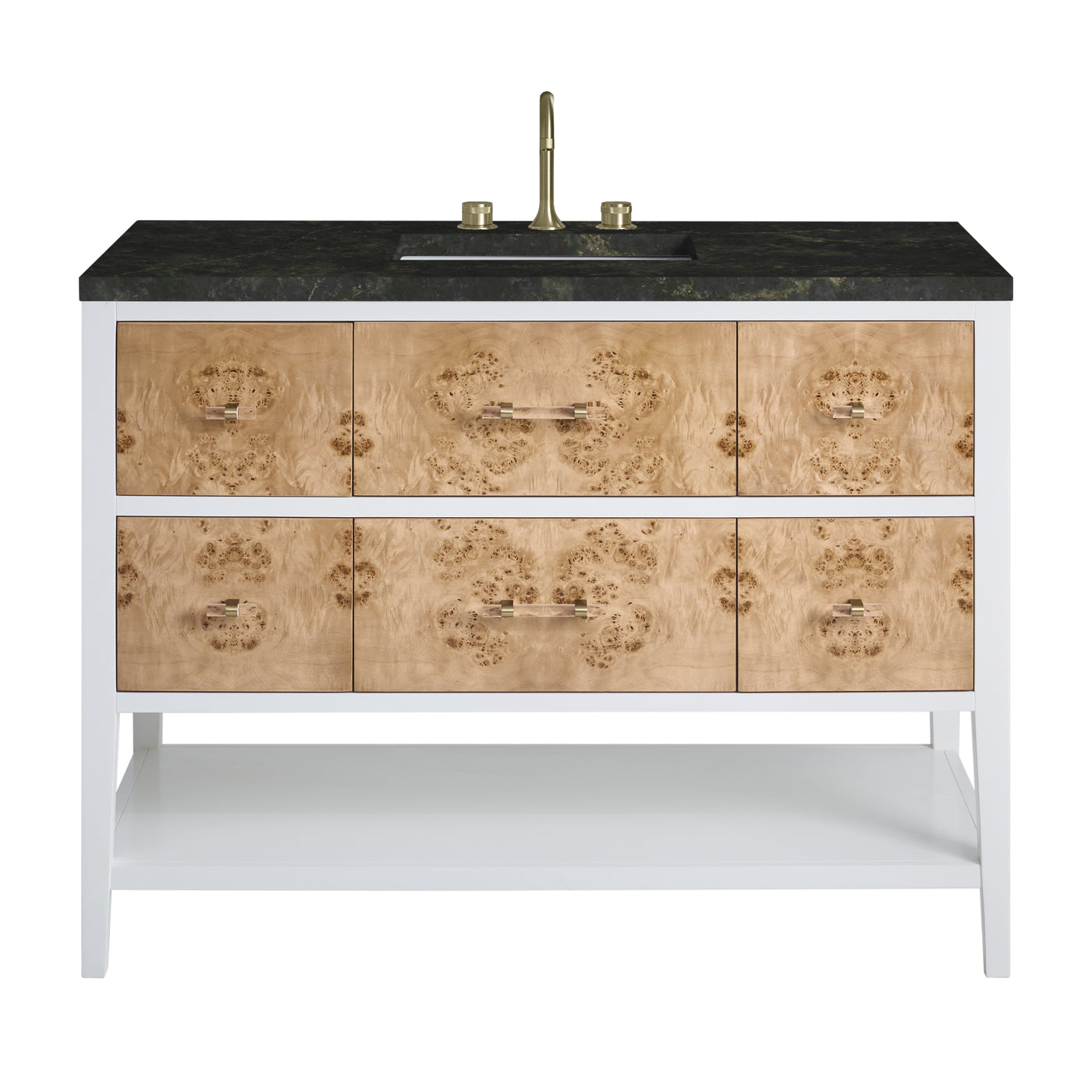 James Martin Olena 48" Single Bathroom Vanity, Polished White and Light Mappa Burl with Phantome countertop