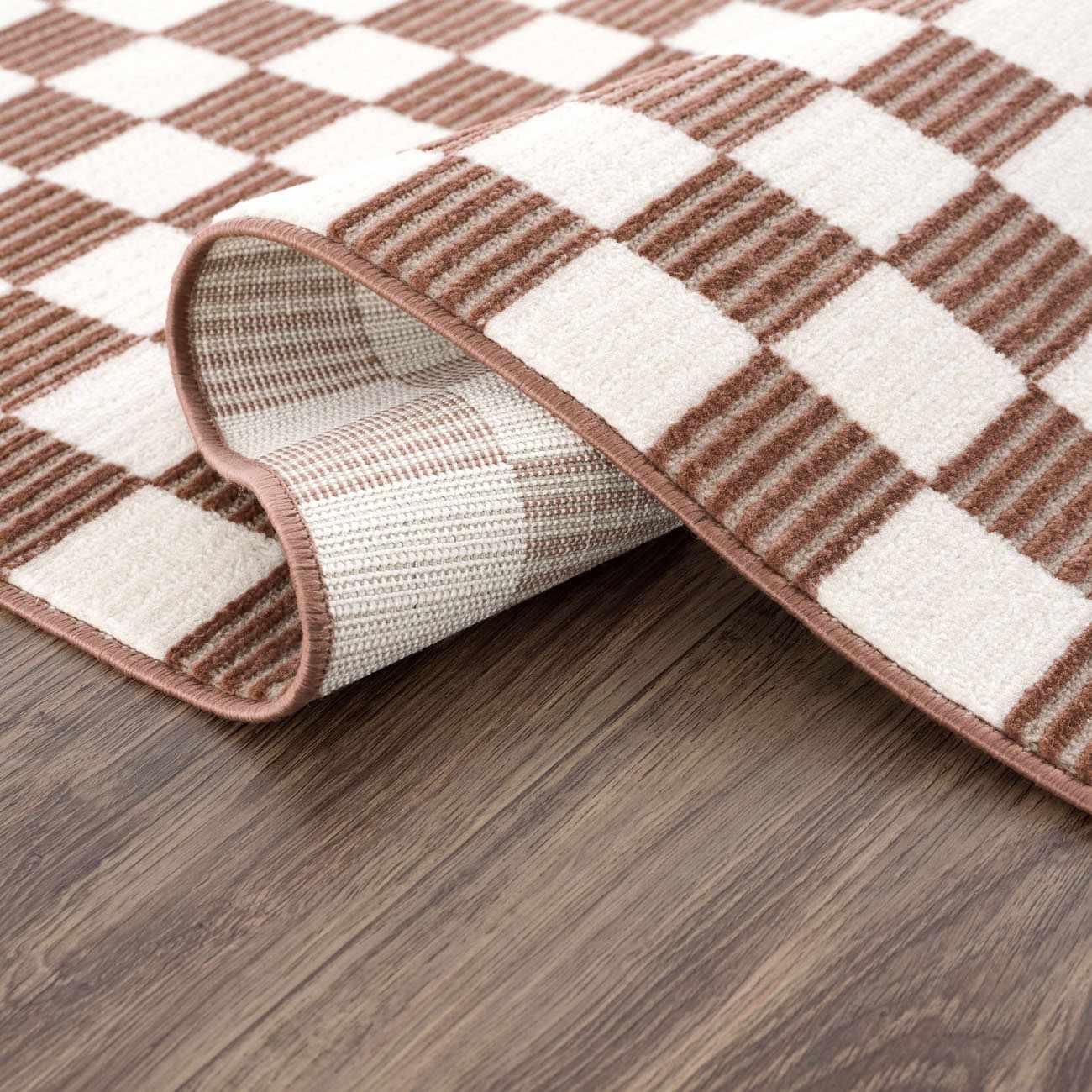 Kaysar Brown Checkered Washable Area Rug by Boutique Rugs