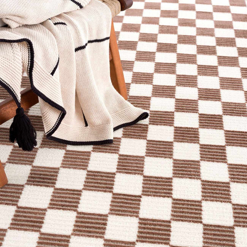 Kaysar Brown Checkered Washable Area Rug by Boutique Rugs