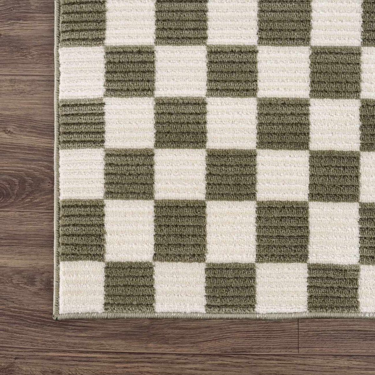 Kaysar Olive Green Checkered Washable Area Rug, photo 7 of 12