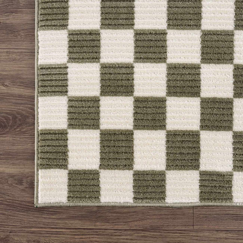 Kaysar Olive Green Checkered Washable Area Rug by Boutique Rugs