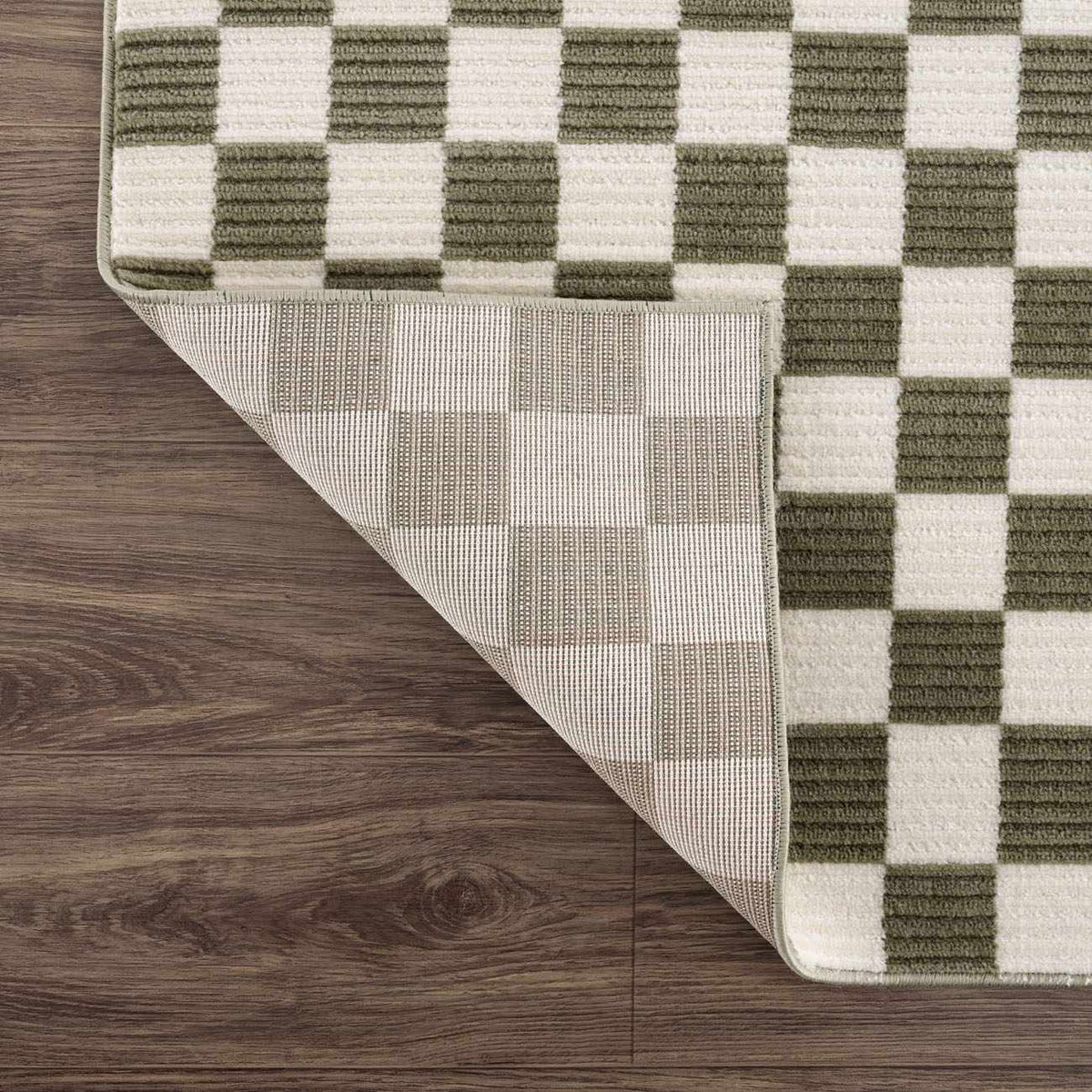 Kaysar Olive Green Checkered Washable Area Rug, photo 8 of 12