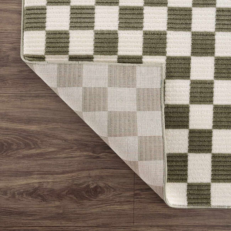 Kaysar Olive Green Checkered Washable Area Rug by Boutique Rugs