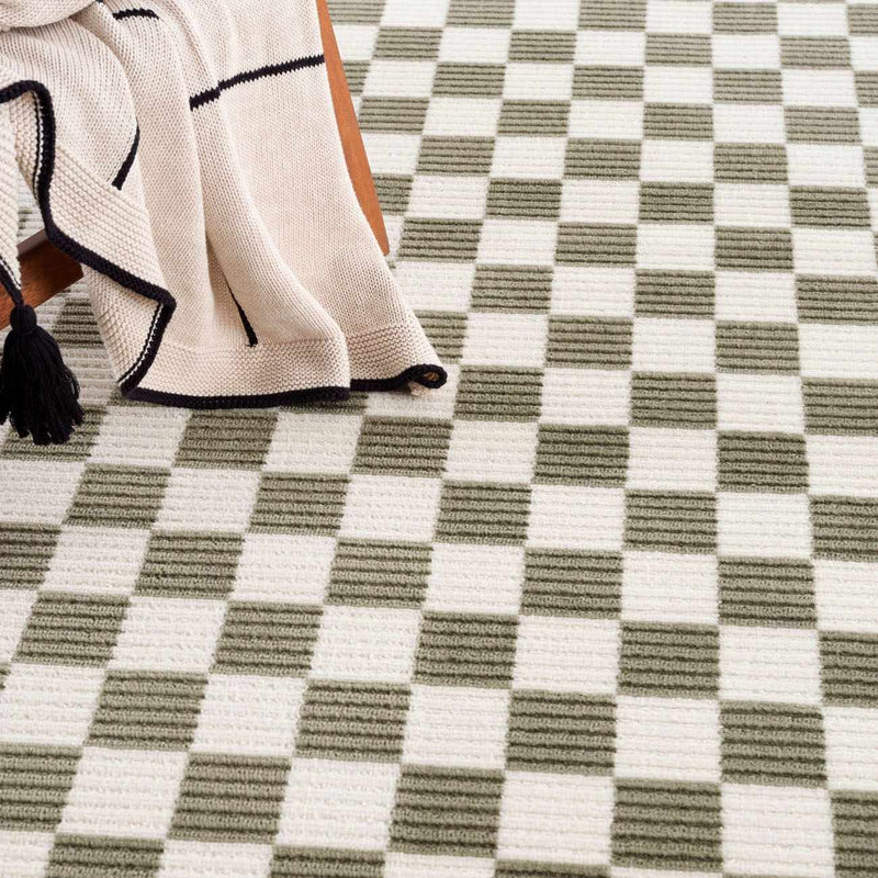 Kaysar Olive Green Checkered Washable Area Rug by Boutique Rugs